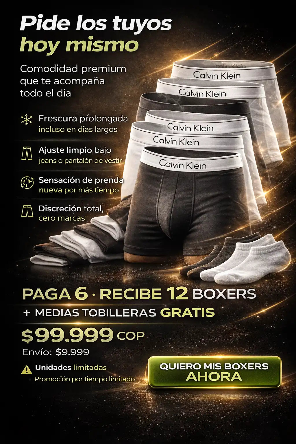 Pagas 6 llevas 12 Boxer en Microfibra + Obsequio medias (Colores surtidos)